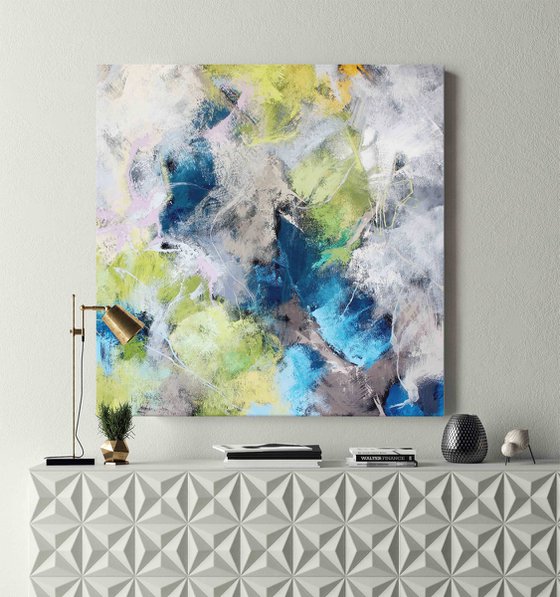 "World map" Blue green white abstract art