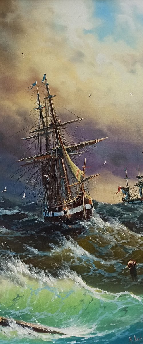 Restless sea -3 (60x90cm, oil painting) by Mexak Xazaryan