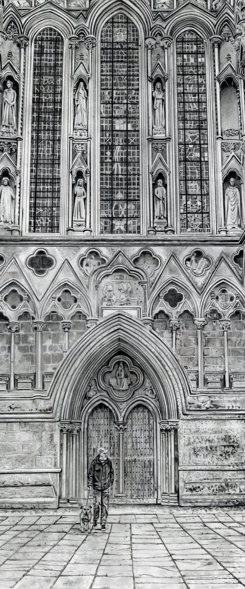 Dog Walker at Wells Cathedral by Shelley Ashkowski