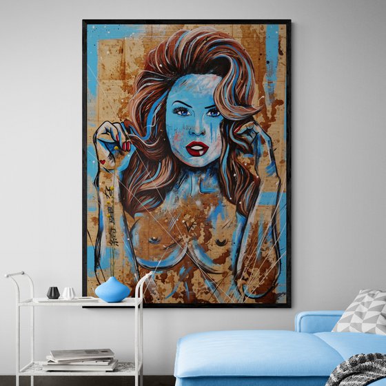 Blu Sass 140cm x 100cm Sexy Nude Book Page Urban Pop Art