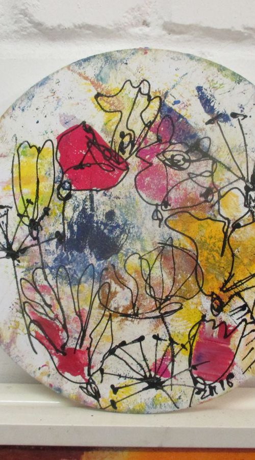 abstract spring flowers Oilpainting round canvas 11,8 inch by Sonja Zeltner-Müller