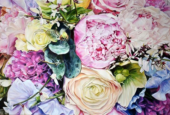 Original oil painting with flowers realism "Desire" 90 * 60 cm