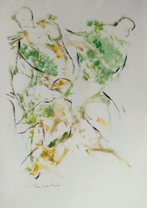 Foliage 15, oil on paper 29x42 cm by Frederic Belaubre