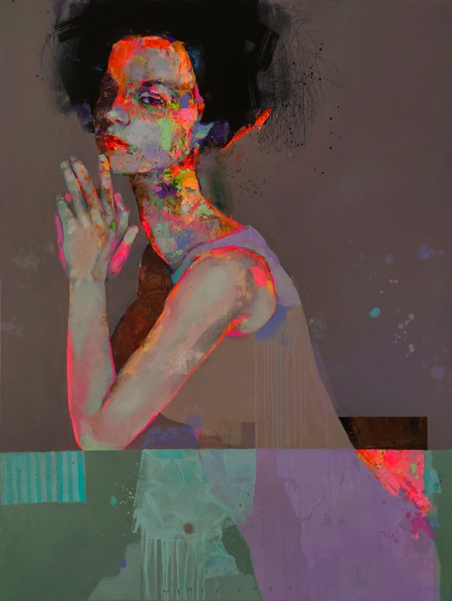 Expressive Portrait Oil Painting By Victor Sheleg, 35 X 47", Freckled, Original Artwork