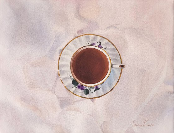 Cup of tea on pink