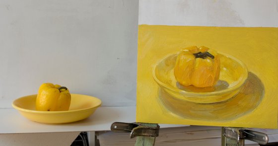 yellow pepper in yellow plate