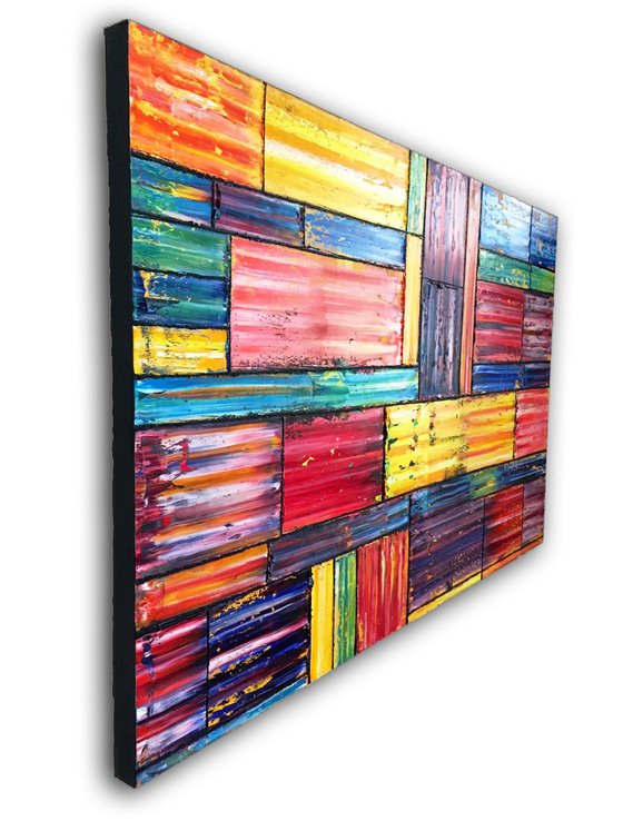 "Cracks In The Wall" - SPECIAL PRICE $400 OFF - Large Colorful Abstract Painting, Oil On Canvas, 48" x 30"