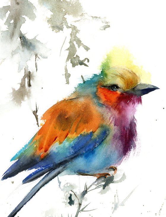 Lilac Bird - watercolor painting