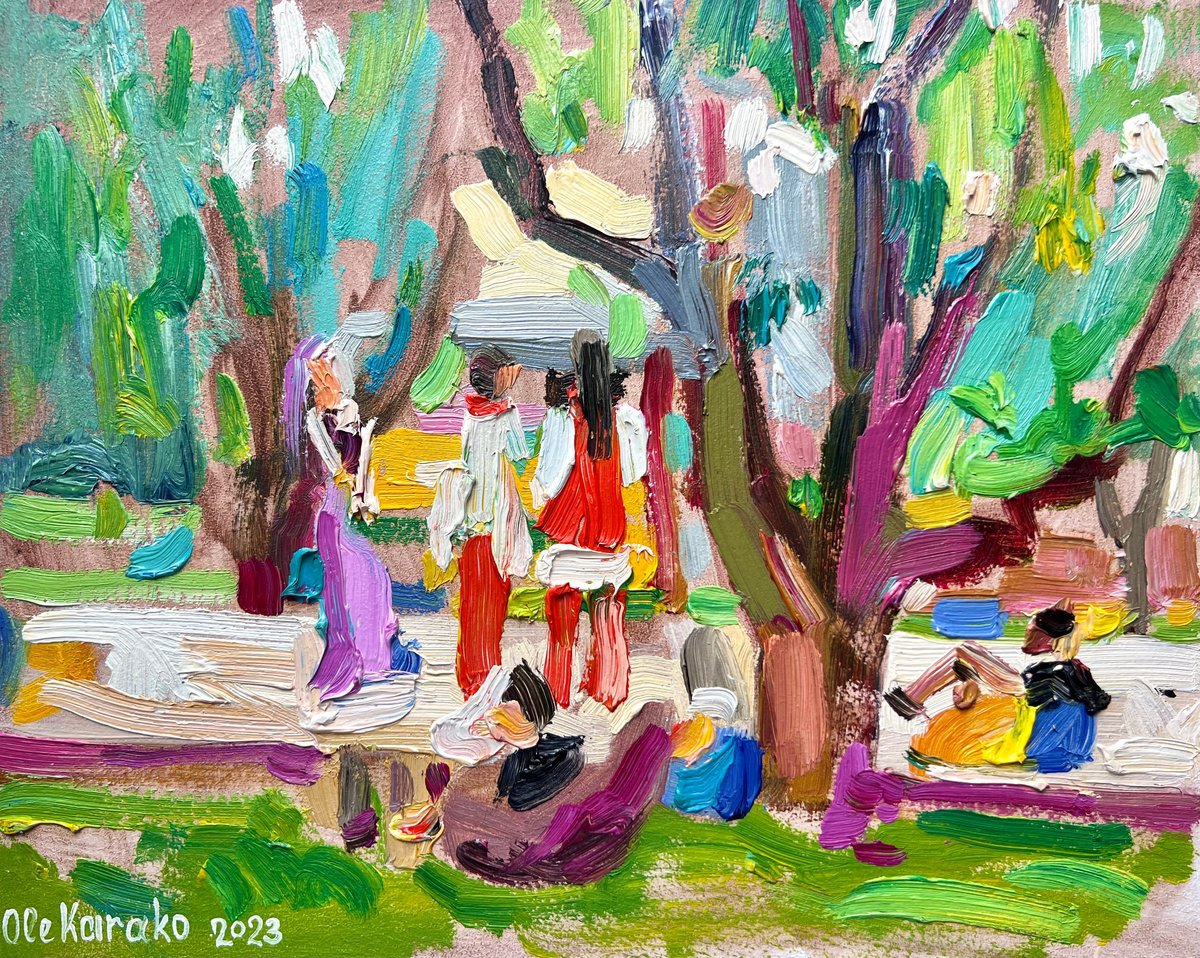 Impressionistic Landscape Oil Painting By Ole Karako, 12 X 9", Festival, Original Artwork