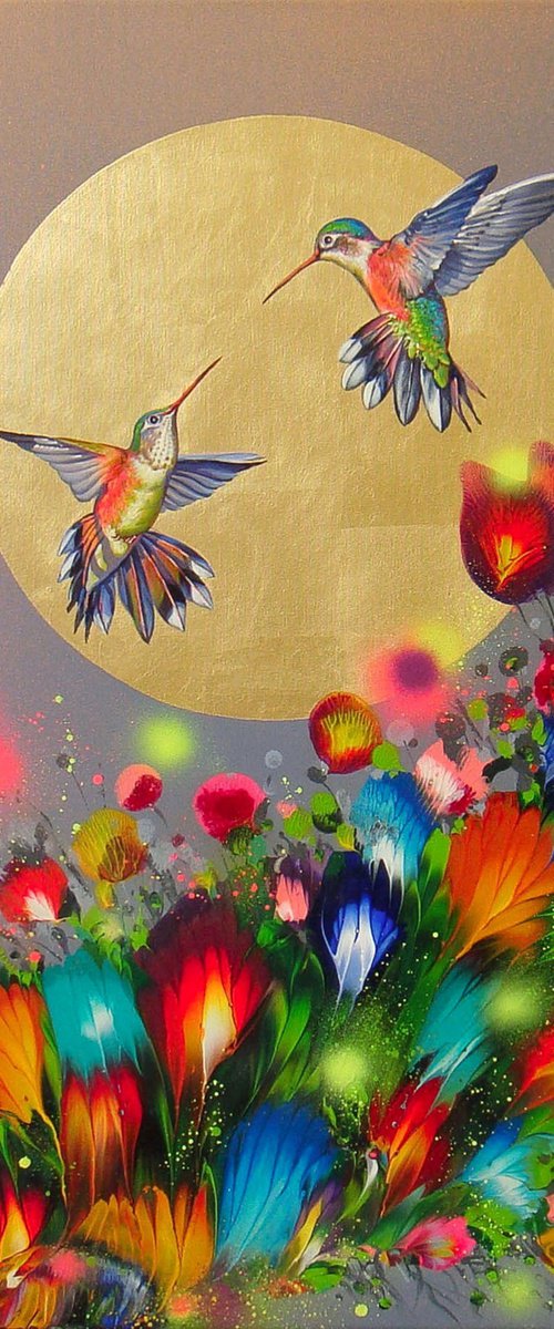 ”Hummingbirds at Sunset” 23.6" x 39.4" .... (60 x 100 cm) by Irini Karpikioti