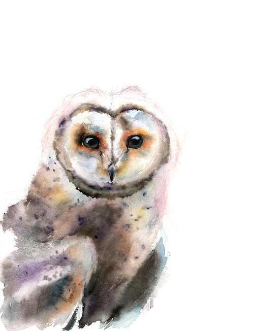 Owl Portrait - watercolor painting by Olga Shefranov (Tchefranov)