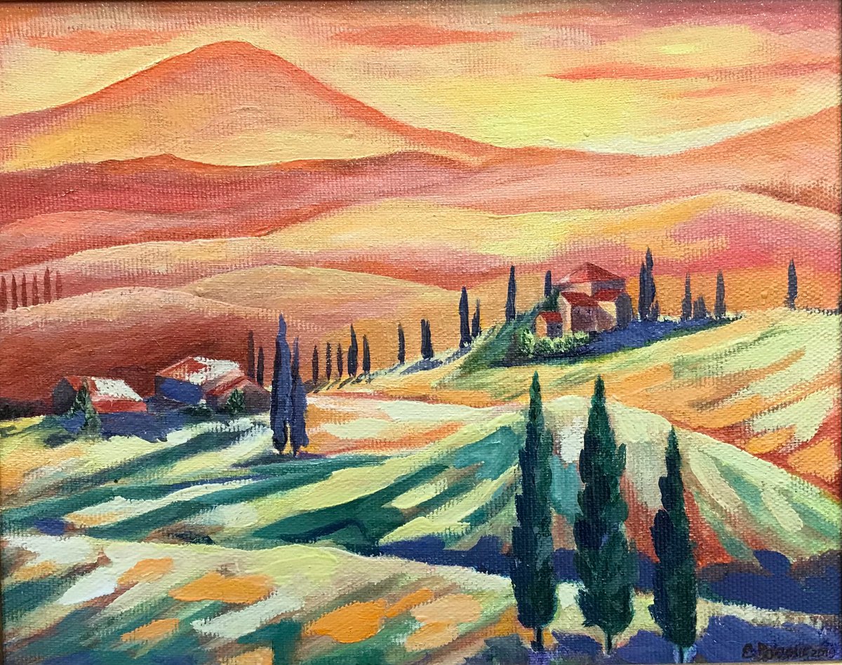 Original oil painting Tuscan village - 30x20 cm (2019) by Evgeniya Roslik