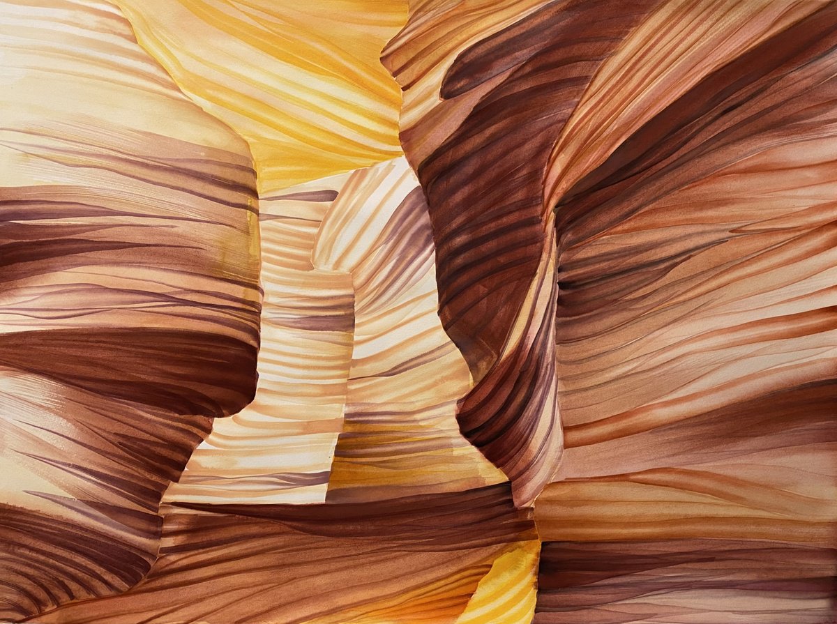 Organic Abstract Painting By Shushanik Karapetyan, 30 X 22", Antelope Canyon, Original Artwork