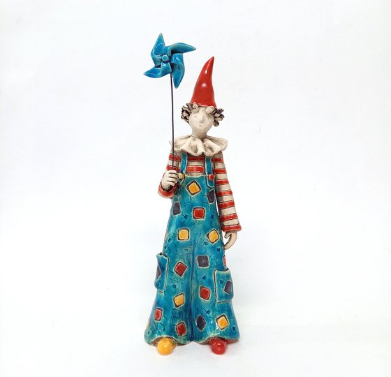 Carefree Clown with Pinwheel