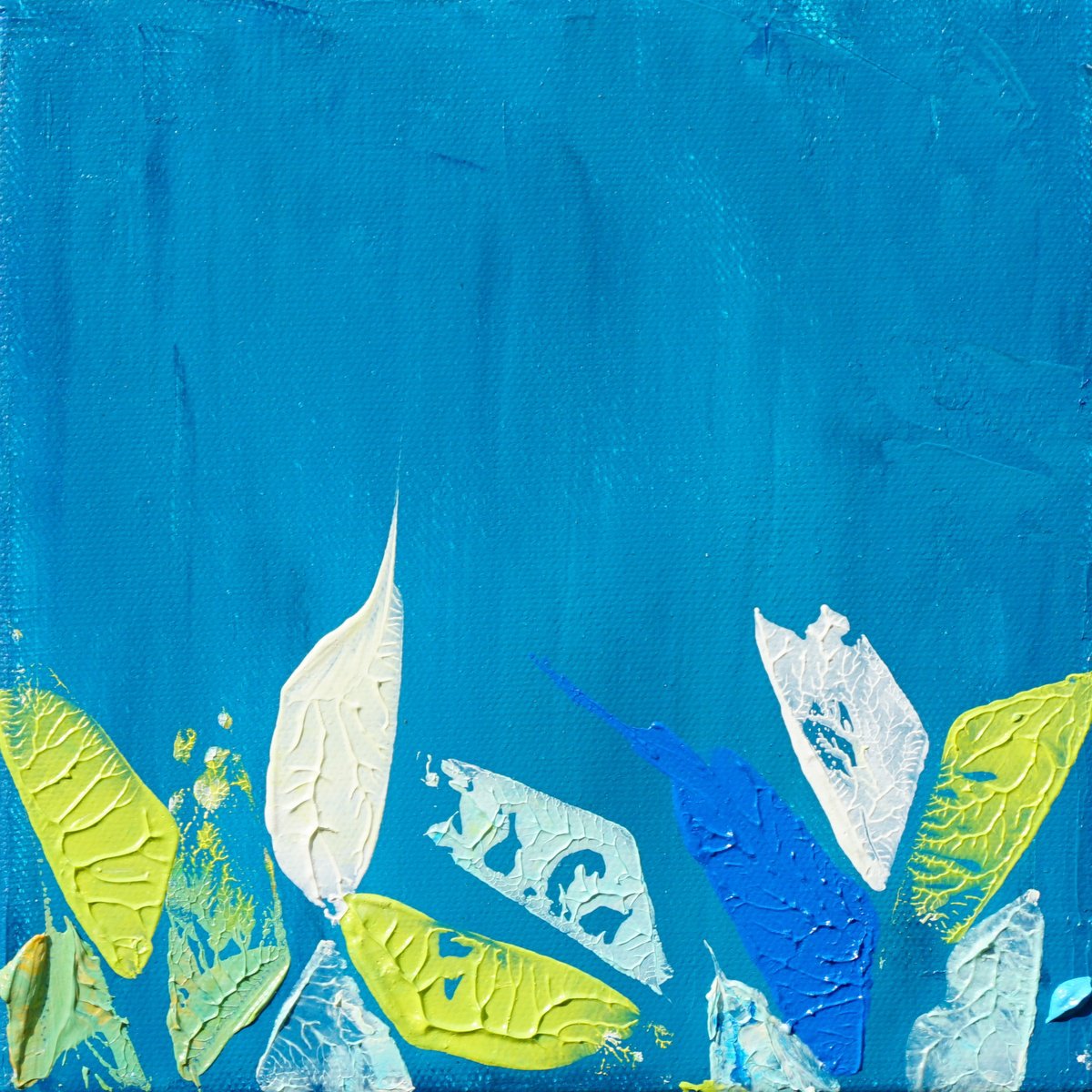 Abstract Oil Painting By Jelena B, 8 X 8, Happy Tile-Mostly Blues, Original Artwork