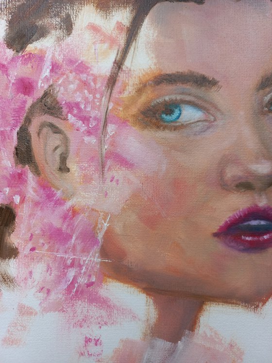 Tenderness. Woman oil portrait. Etude style. 38 x 27 cm/ 15 x 10.6 in