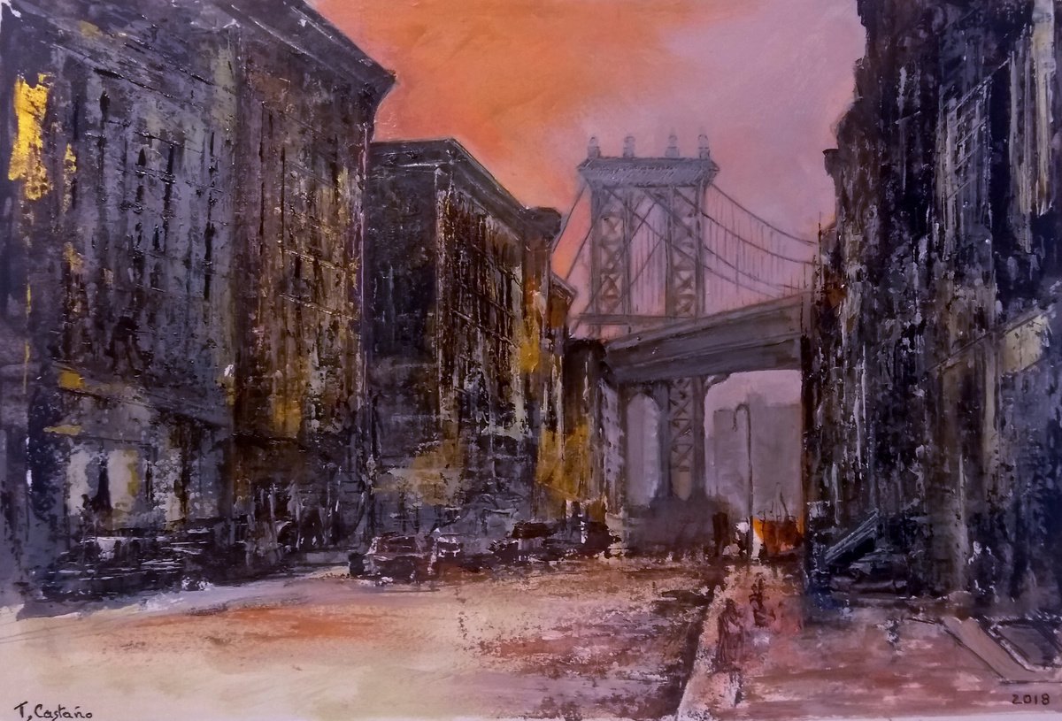 Impressionistic Cityscapes Oil Painting By Tomas Castano, 9 X 6", Brooklyn- New York 1930, Original Artwork