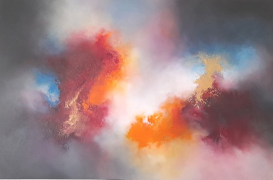 ORGANISED CHAOS V (Large abstract cloudscape/seascape oil painting 90 X 60cm)
