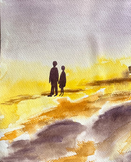 Couple Walking - original watercolor painting