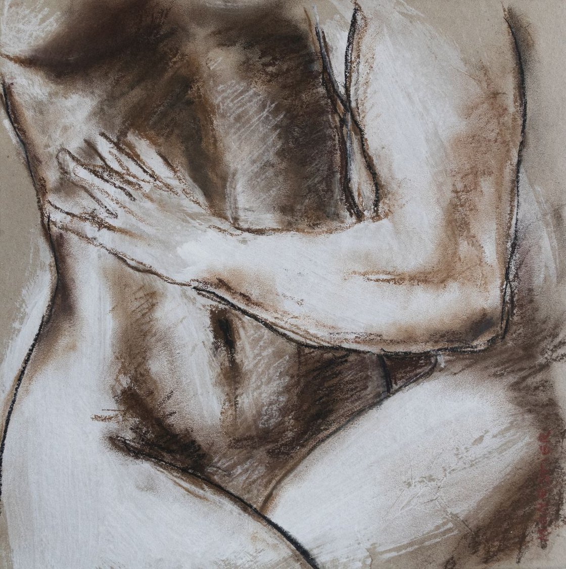 The couple - nude body man woman naked people erotic male female love  Charcoal drawing by Fabienne Monestier | Artfinder