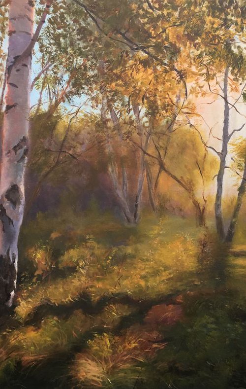 Autumn forest painting, original TLV Art, Landscape artwork, Autumn colours by Leo Khomich