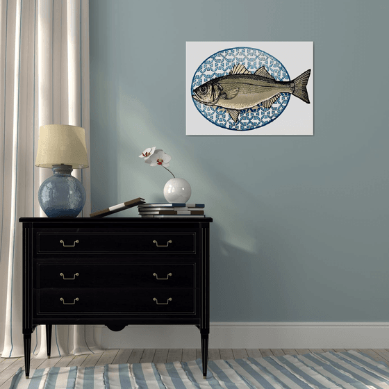 Sea bass linocut print - nine colours
