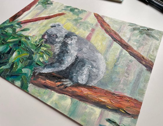 Koala Oil Painting, Cute Bear Original Artwork, Australia Wall Art, Animal Home Decor