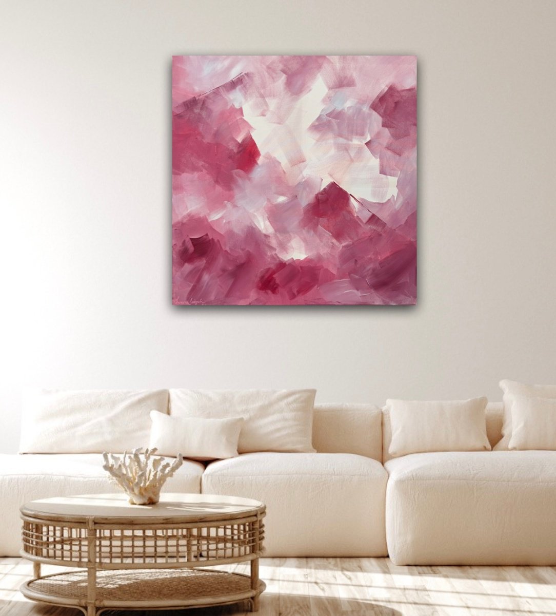 Abstract Landscape Acrylic Painting By Ivana Gigovic, 35 X 35, Romantic Hues, Original Artwork