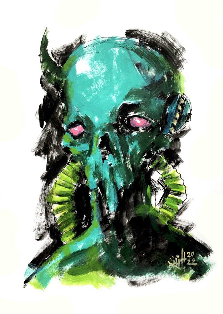 #13 Abstract alien portrait painting original art, Horror Naive Outsider Folk Art Brut Str... by Ruslan Aksenov