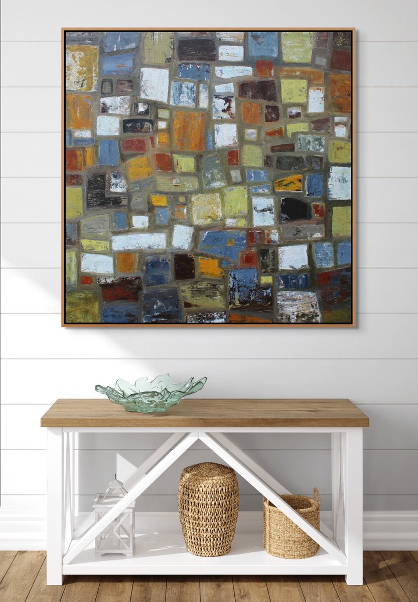 Geometric Abstract Acrylic Painting By Sage Mountain Studio, 40 X 40", Elemental, Original Artwork