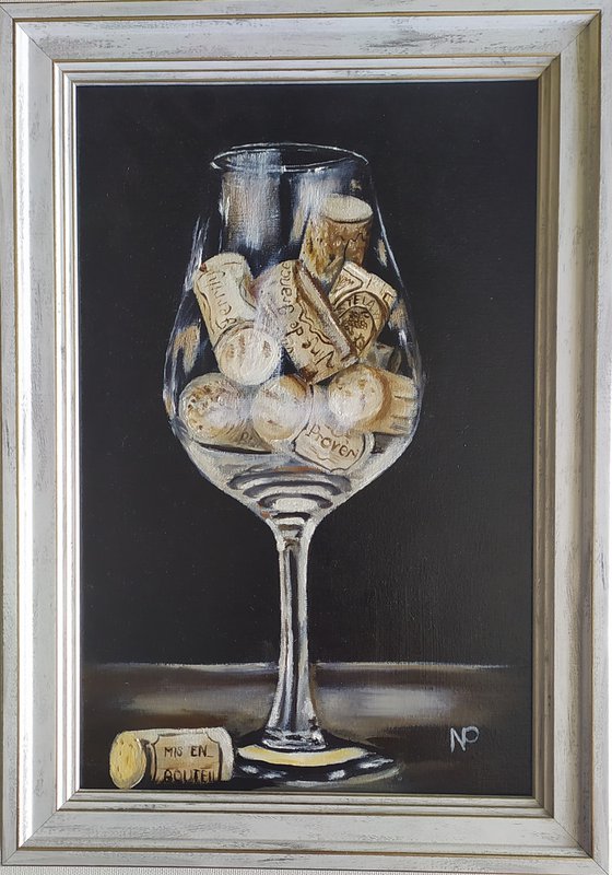 After party, glass, small, still life, original oil painting