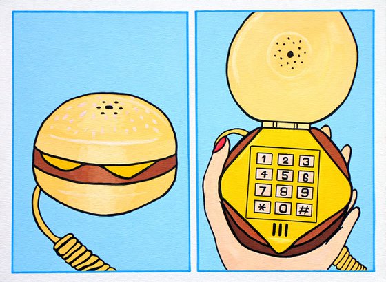 Burger Telephone Two Panel Pop Art Painting on Canvas