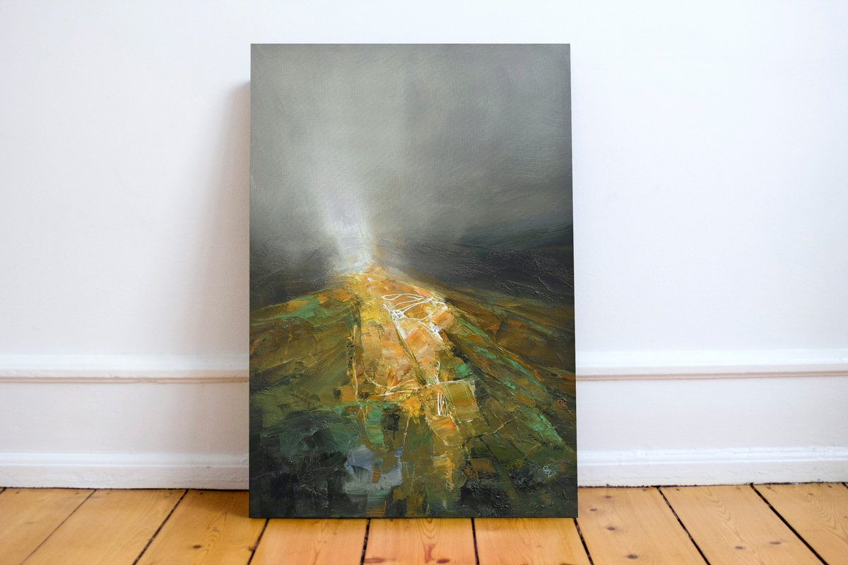 Organic Landscape Oil Painting By Ivan Grozdanovski, 28 X 39, On The Path Of Secret Light, Original Artwork