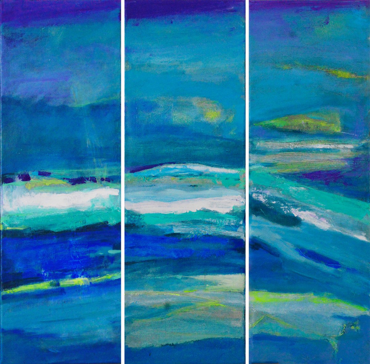 Organic Abstract Acrylic Painting By Cristian Valentich, 24 X 24, Approaches (Triptych), Original Artwork