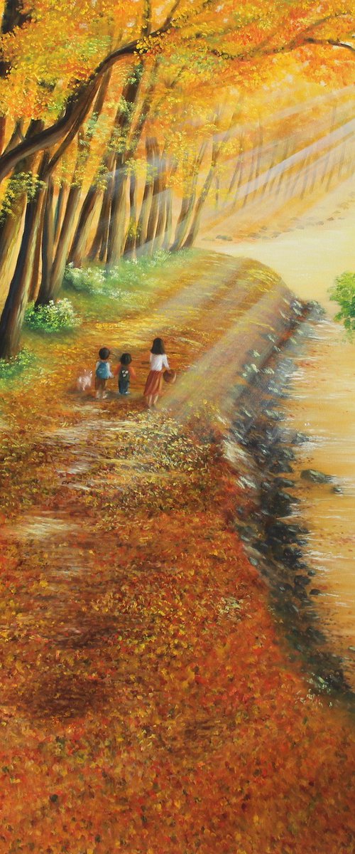 Forest Sunlight Path - Landscape painting by Goutami Mishra