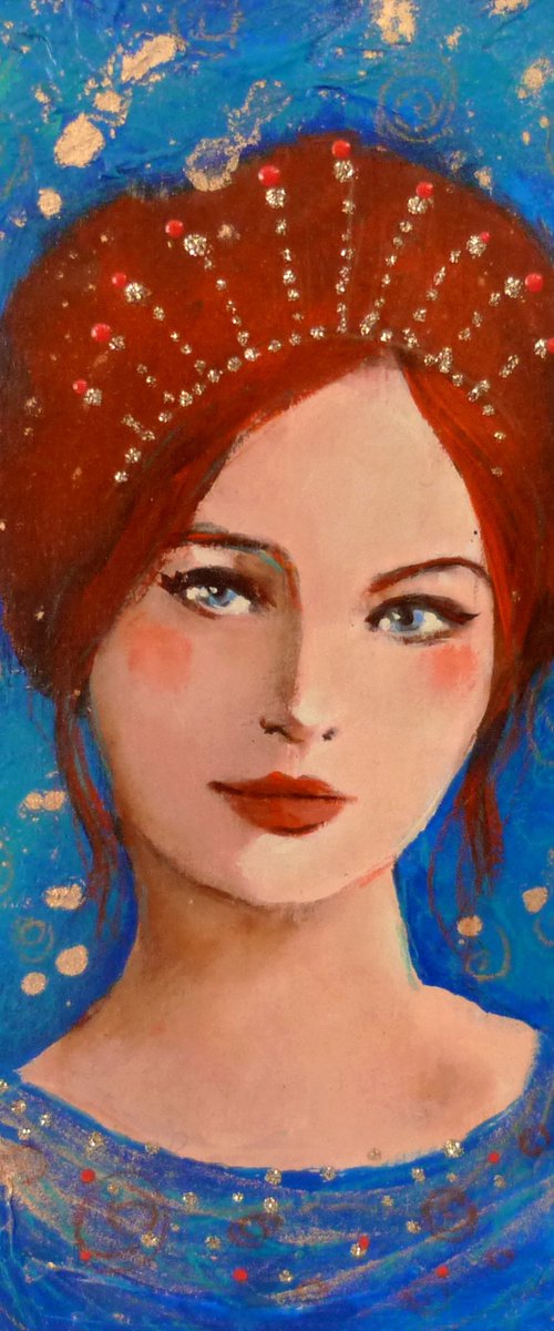 Blue Paloma 20 x 10 cm on wood. by Loetitia Pillault