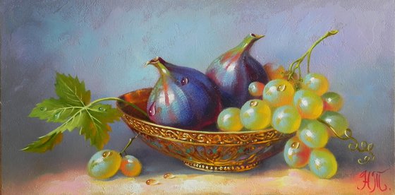 "Figs and grapes" Oil on canvas Original art Kitchen decor