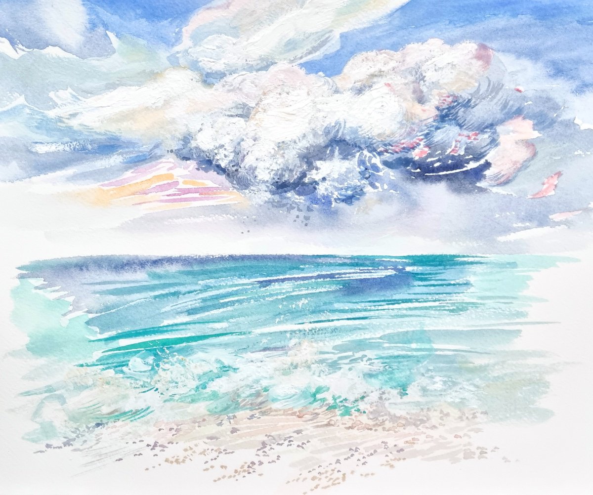 Daria Galinski | Original Watercolour | Clouds On The Sea. Mediterranean Series #20 | 28 X 24Cm | Artwork For Sale On Artfinder
