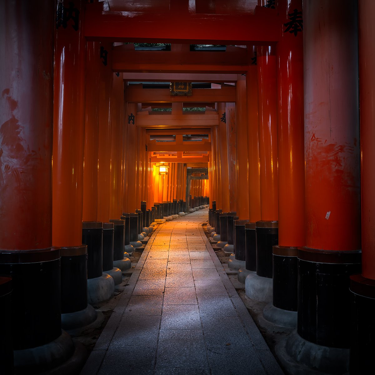 Photorealistic Abstract Photograph By Nick Psomiadis, 35 X 35", Vermillion Torii Gates, Original Artwork