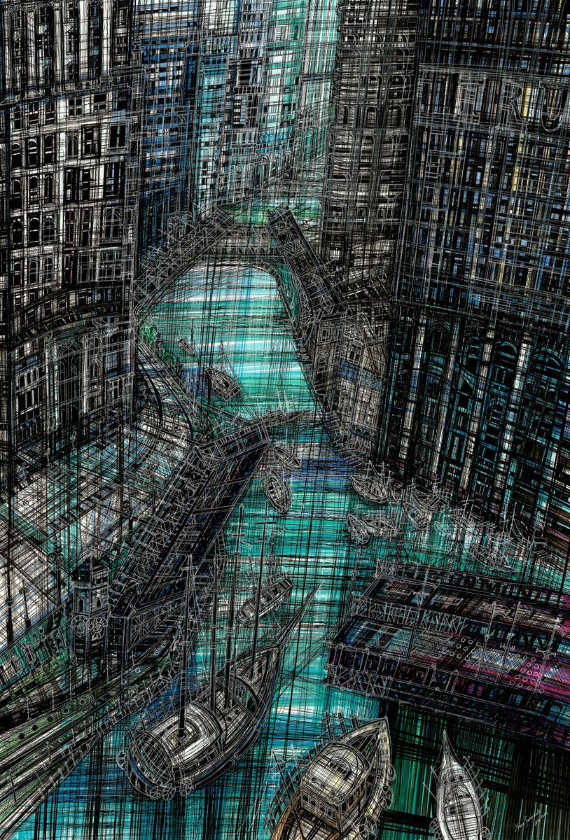 Impressionistic Cityscapes Drawing By Maria Susarenko, 32 X 43", Chicago, Original Artwork