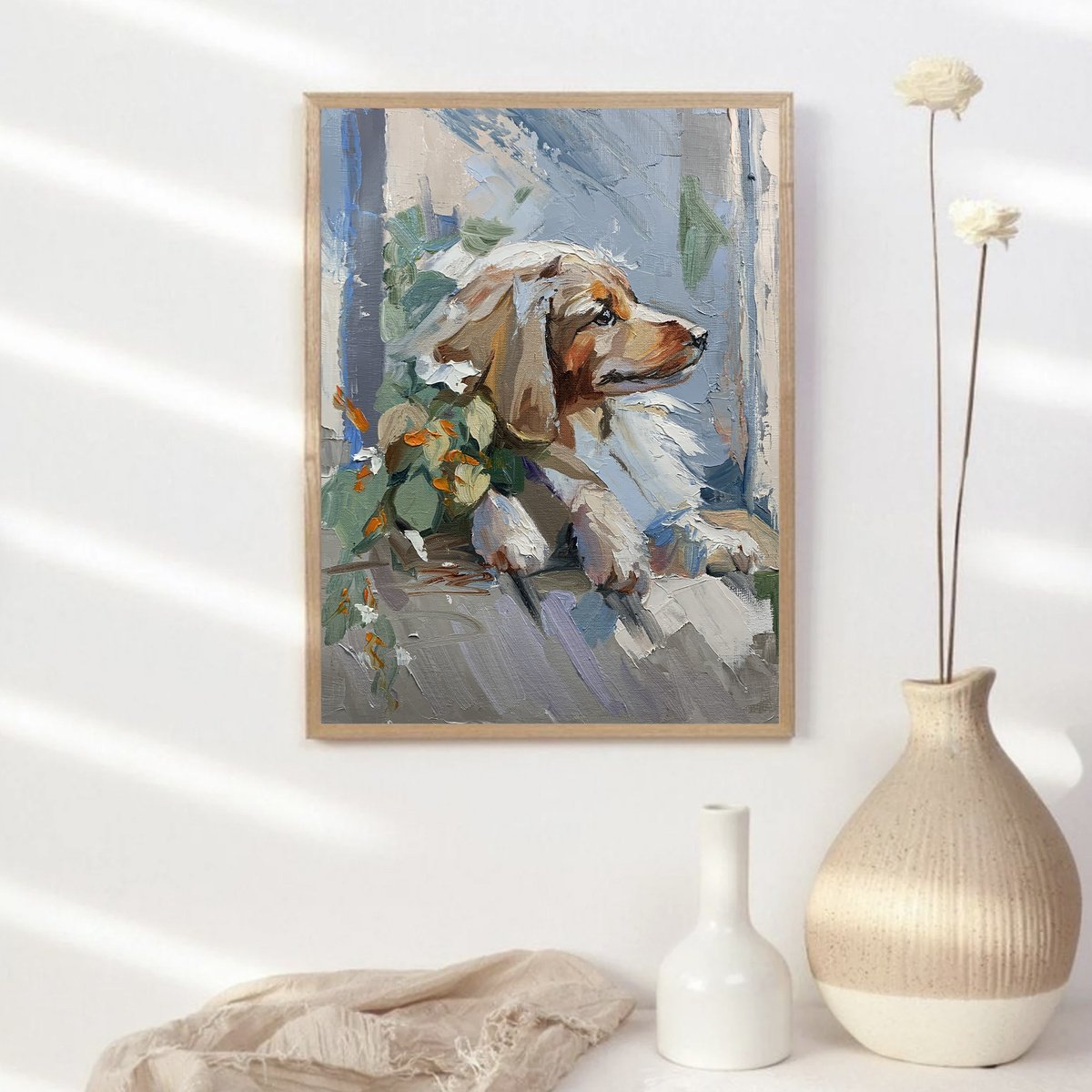 Impressionistic Animal Oil Painting By Vita Schagen, 12 X 16", Long-Haired Dachshund., Original Artwork