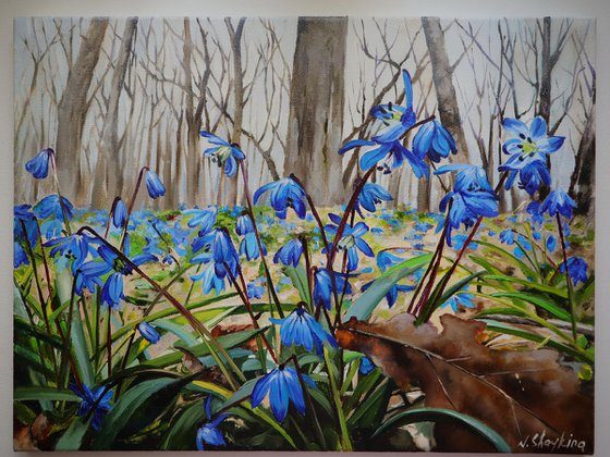 Spring painting Blue flowers