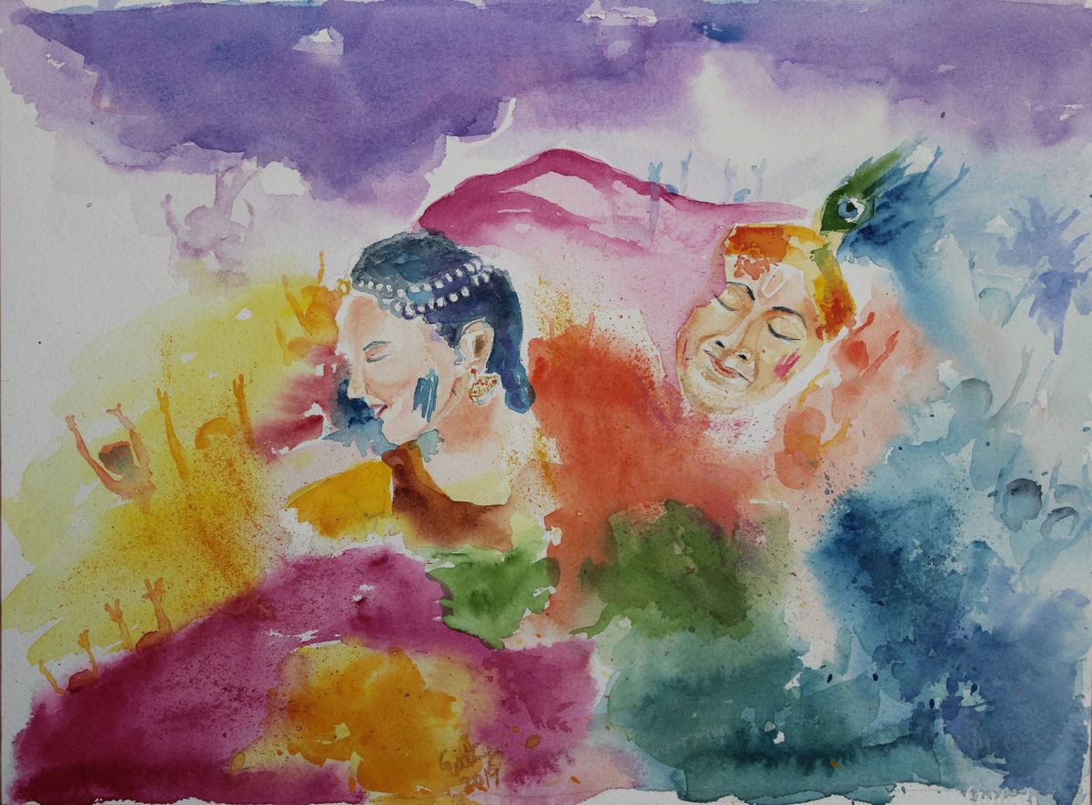 Holi with Radha Krishna by Geeta Yerra