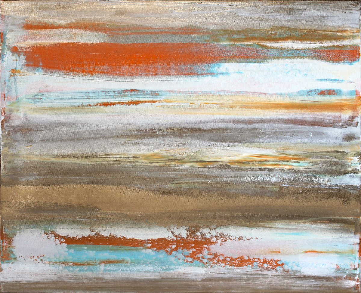 Abstract Acrylic Painting By Viktoriia Epifanova, 24 X 20", Orange White And Gold Painting, Original Artwork