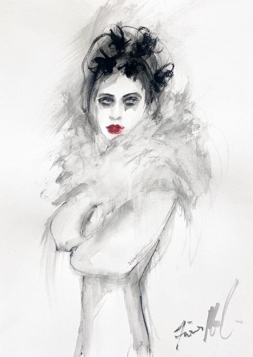 Expressive Portrait Watercolour By Fiona Maclean, 12 X 17, Luna, Original Artwork