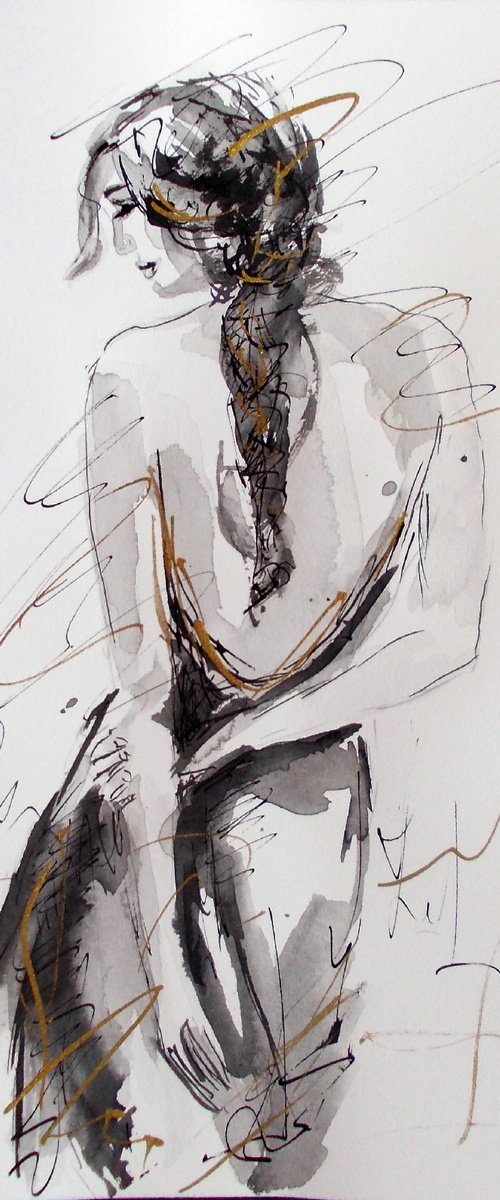 Woman ink drawing series-Figurative drawing on paper by Antigoni Tziora