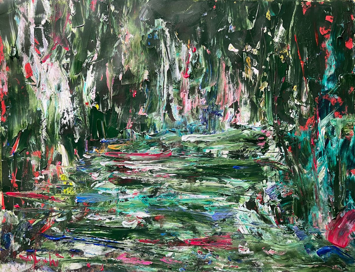 Abstract Acrylic Painting By Altin Furxhi, 31 X 26, Abstract Forest Green., Original Artwork