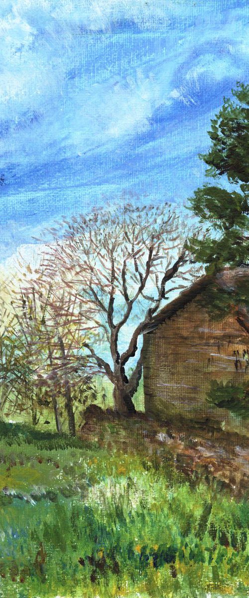 storage barn and dry stone wall spring by Sandra Fisher