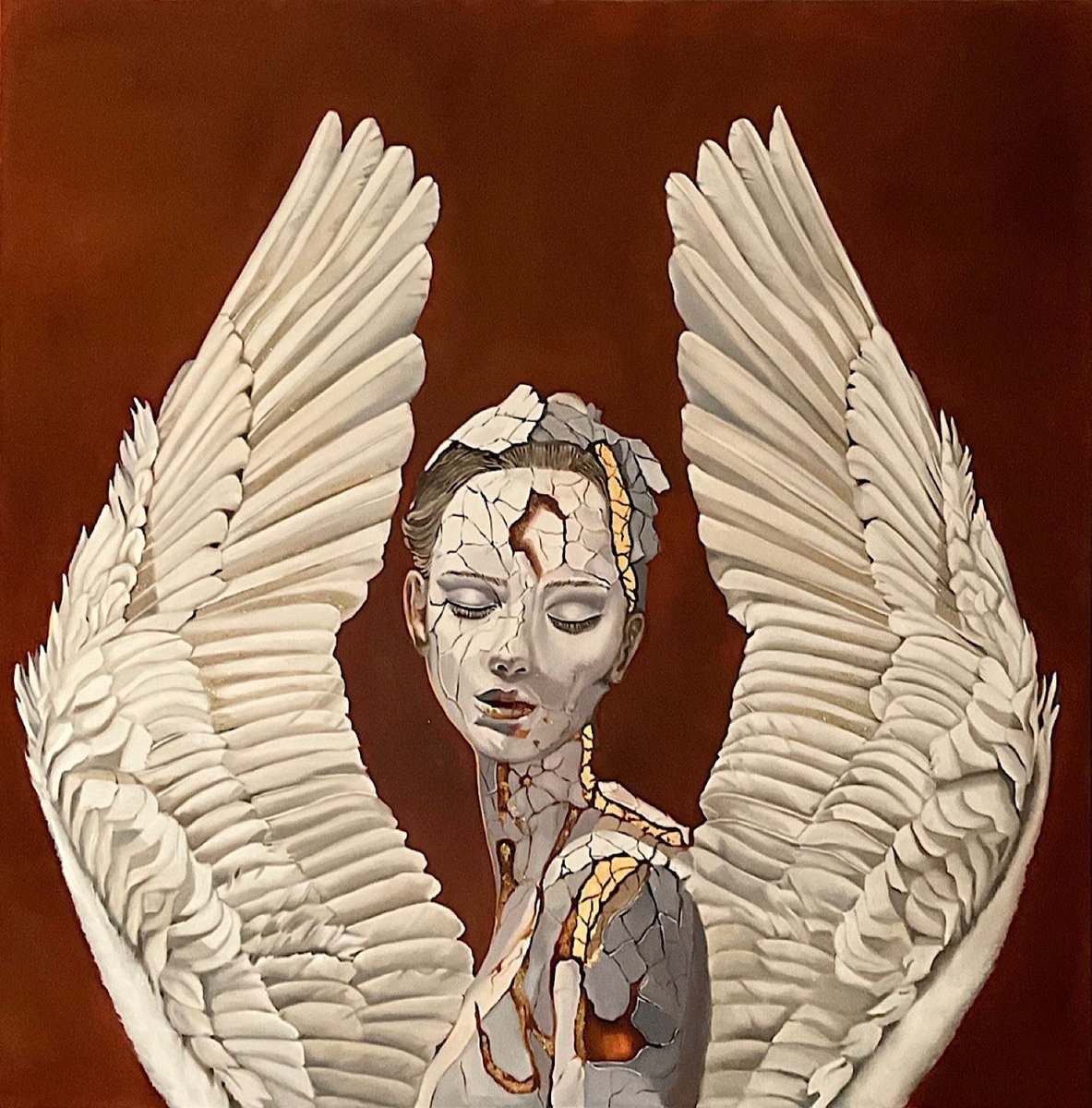 Surrealistic Portrait Oil Painting By Natalia Lugovskaya, 47 X 47", Rebirth. Sequel #2, Original Artwork