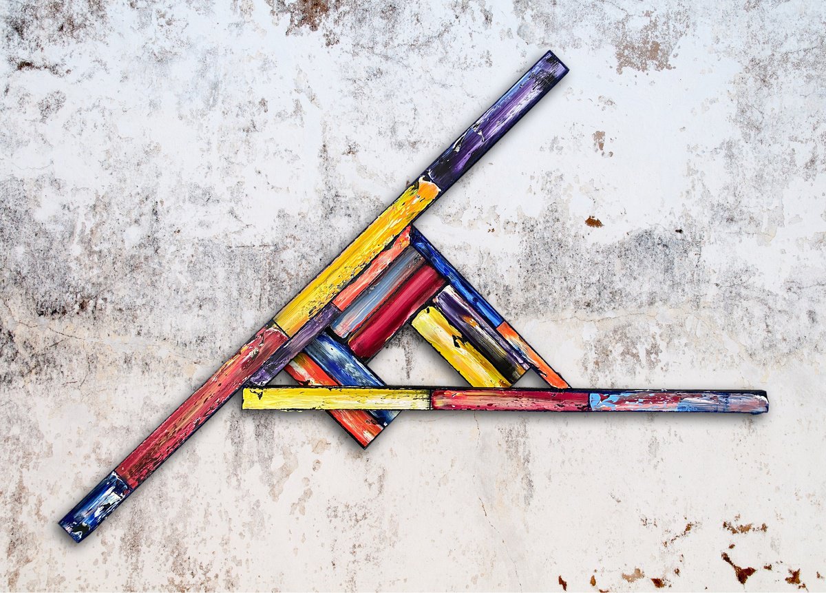 Geometric Abstract Oil Painting By Preston M. Smith (Pms), 46 X 33", "Triangulated", Original Artwork